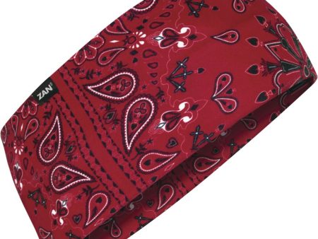 Zan Headgear Headband SportFlex Series Red Paisley UPF Discount