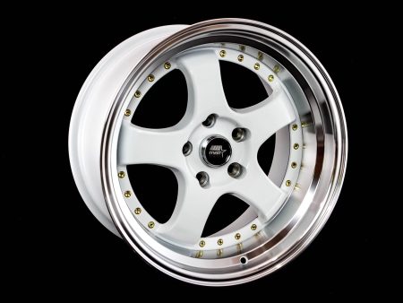 MT07 - White w Machined Lip Gold Rivets - 17x9.0 5x114.3 Offset +20 Hot on Sale