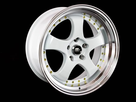 MT07 - White w Machined Lip Gold Rivets - 18x8.5 5x114.3 Offset +20 on Sale