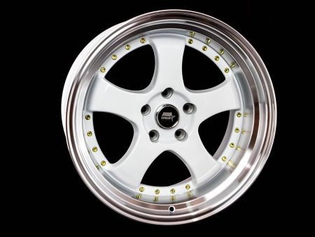 MT07 - White w Machined Lip Gold Rivets - 18x9.5 5x114.3 Offset +20 on Sale