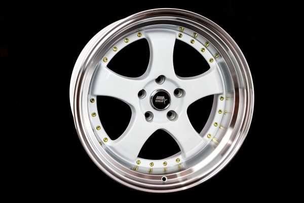 MT07 - White w Machined Lip Gold Rivets - 18x9.5 5x114.3 Offset +20 on Sale