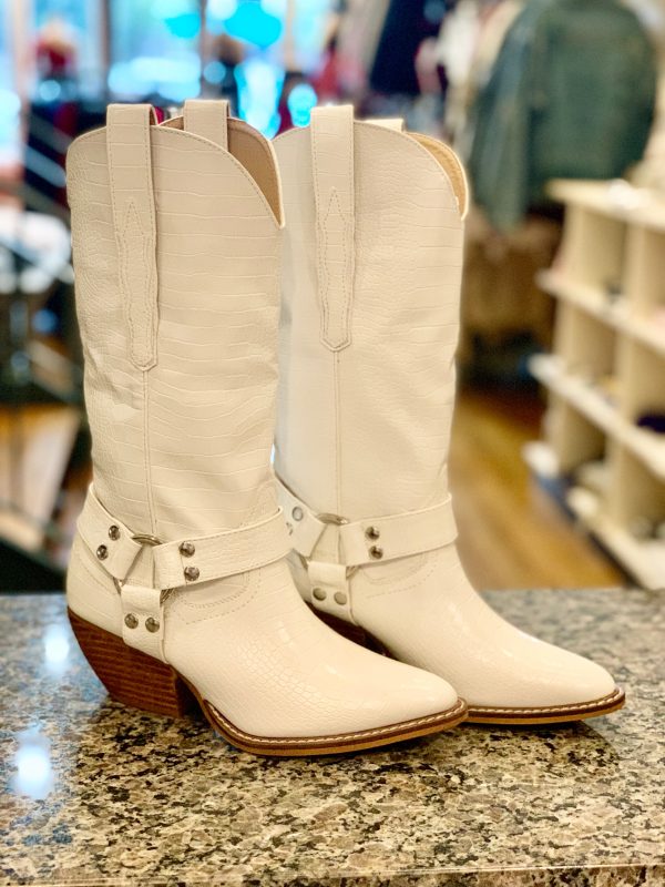 calf length western cream boot on Sale