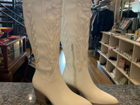 knee high cream western boots For Cheap